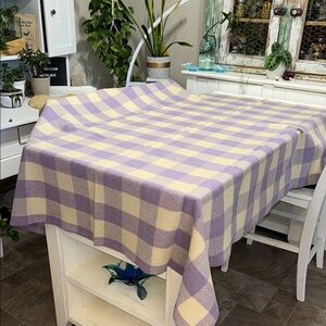 Vintage Lilac lavender/Cream plaid wool throw blanket 61” x 69”beautiful!!!